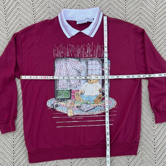 Vintage 90s Travel Teddy Bear Grandma Sweater Sweatshirt  - Size Large - Picture 5 of 6